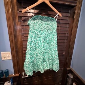 I.n. San Francisco Junior Spaghetti Strap Green & White Short Flowered Dress NWT